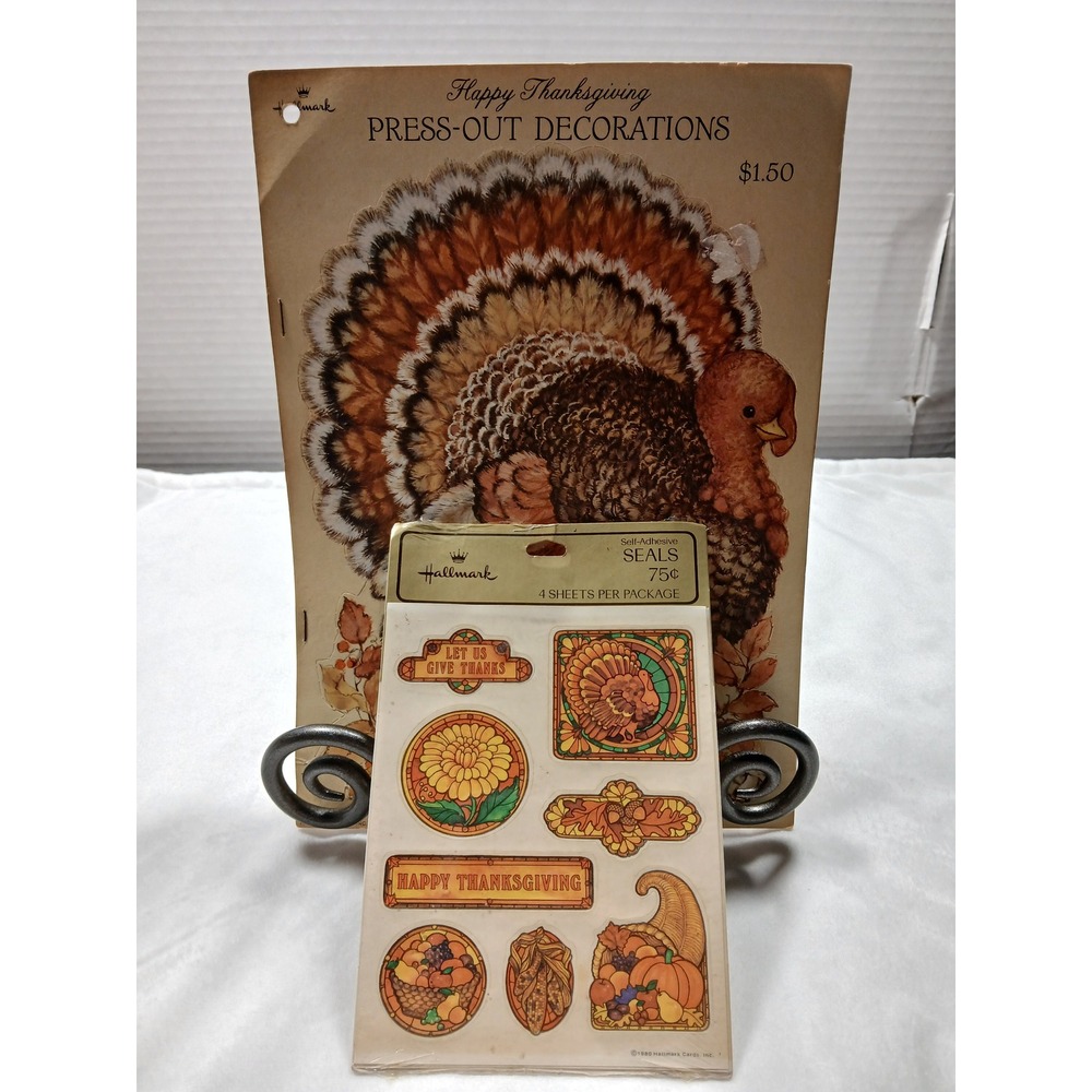 Vintage 1980s Hallmark Thanksgiving Press-Out Decorations and Sealed Stickers